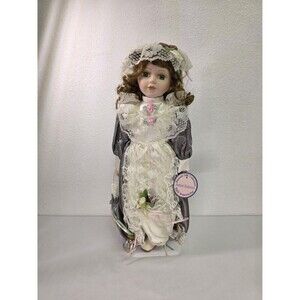 Vintage Emerald Doll Collection Porcelain Doll in Original Box Lace Dress